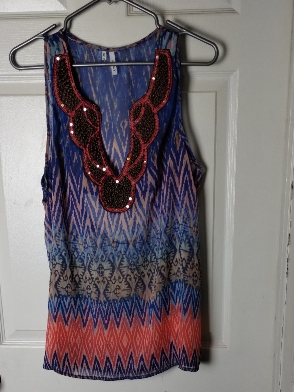Studio Y Blue and Peach Abstract Sleeveless Tunic Size XL